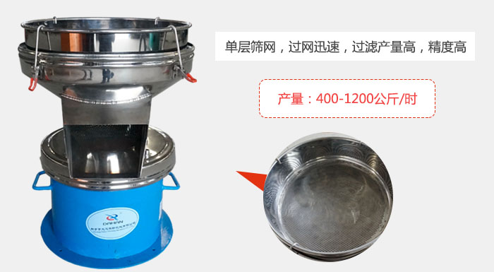 450過濾篩采用單層篩網(wǎng)，過網(wǎng)迅速，過濾產(chǎn)量高，精度高。
